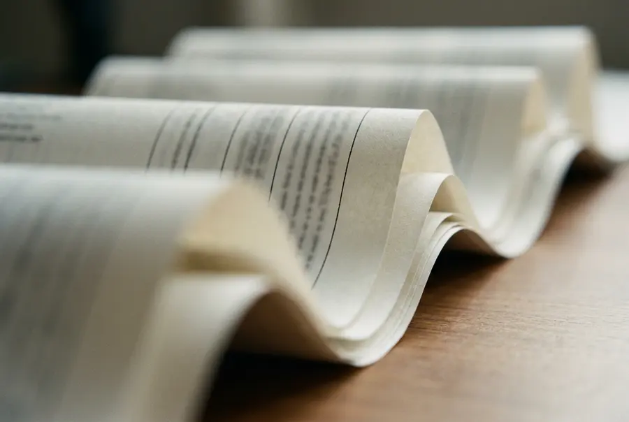 Papel contínuo com colunas de cifras desfocadas